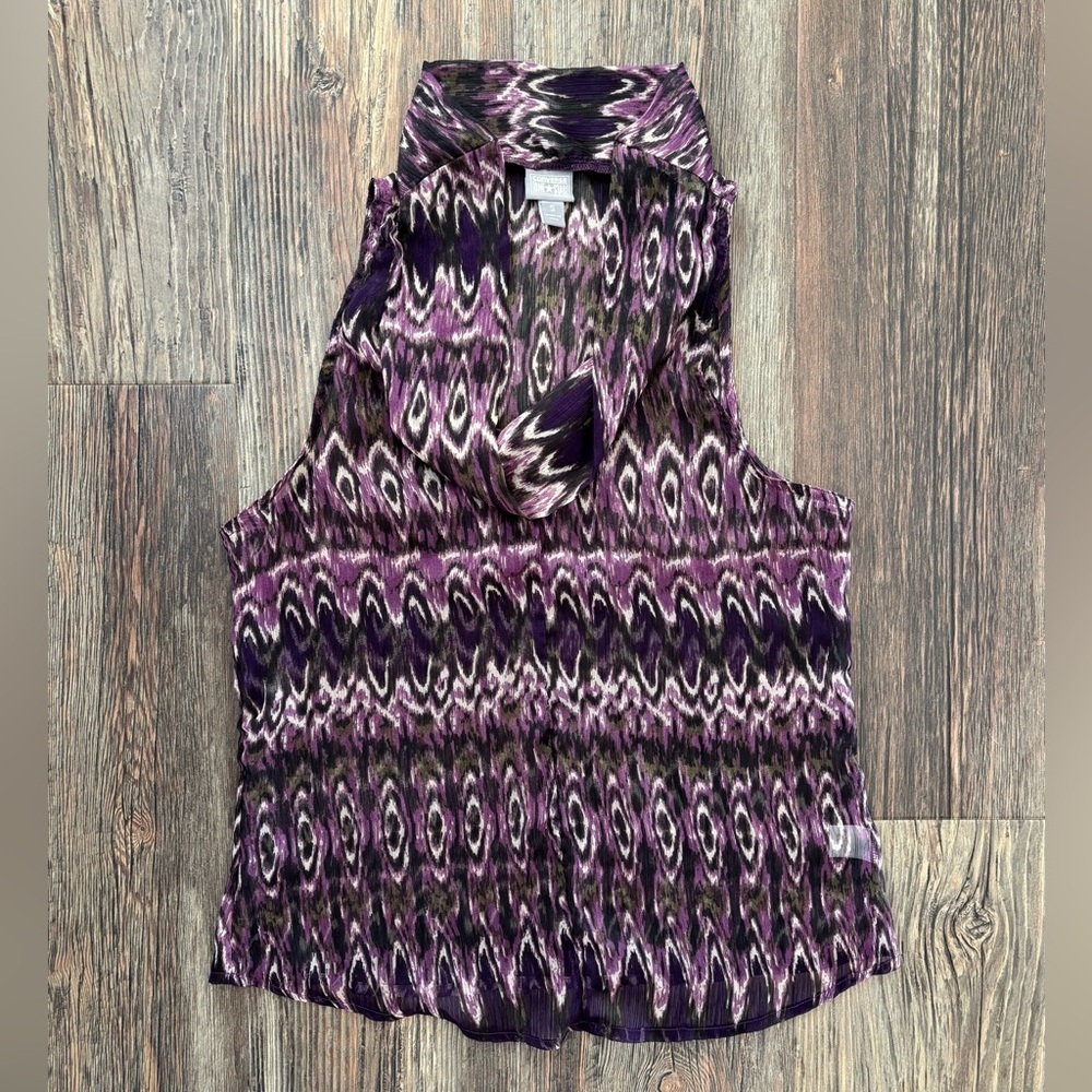 Converse One Star Womens Tank Top Sm Purple Ikat Cowl Neckline Sleeveless Sheer
